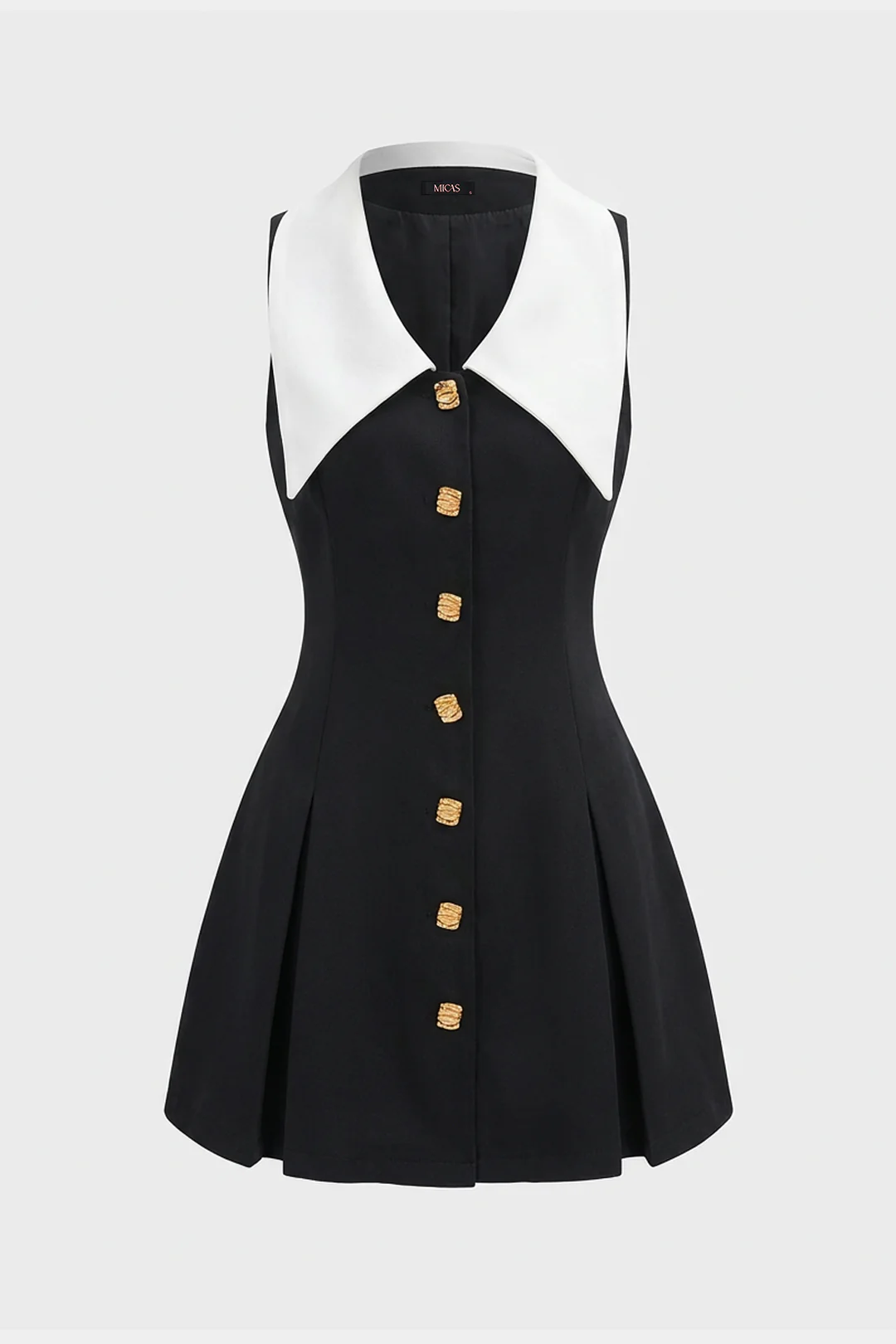 Contrast Lapel V-neck Metallic Sleeveless Mini Dress - Image 6
