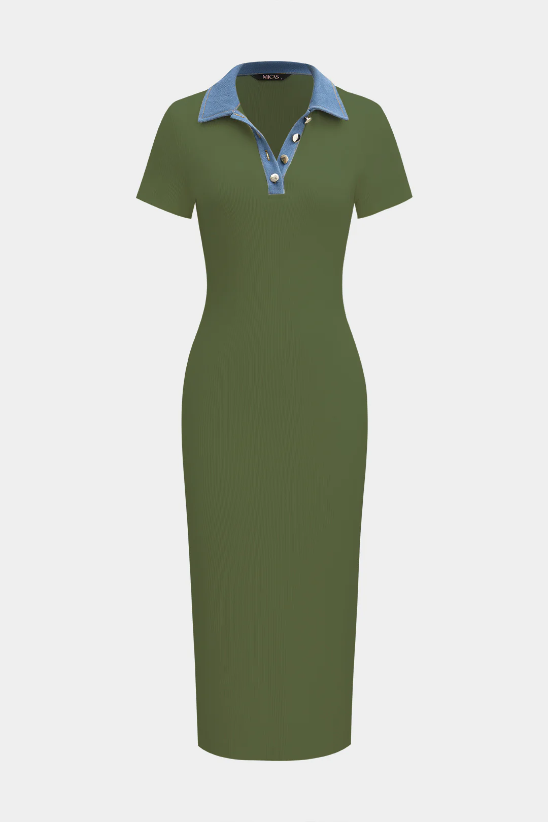 Denim Patchwork Short Sleeve Midi Dress - Image 10