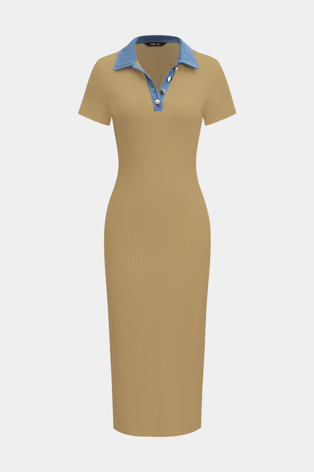 Denim Patchwork Short Sleeve Midi Dress - Image 8