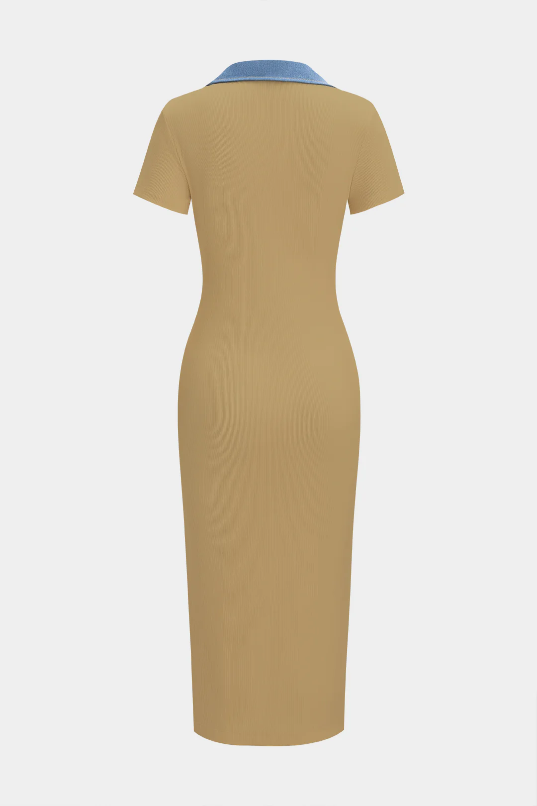 Denim Patchwork Short Sleeve Midi Dress - Image 9