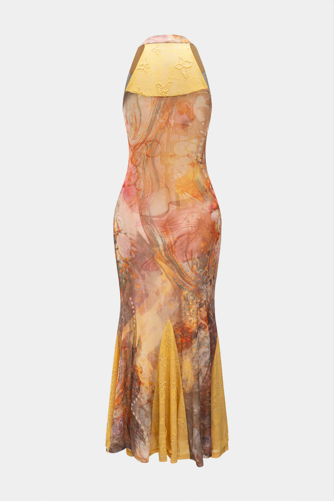 Artistic Print Halter Neck Tie-Up Sleeveless Dress - Image 2