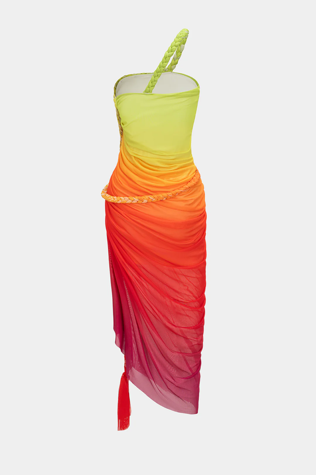 Ombre Print Mesh Braided Slit Sleeveless Midi Dress - Image 2
