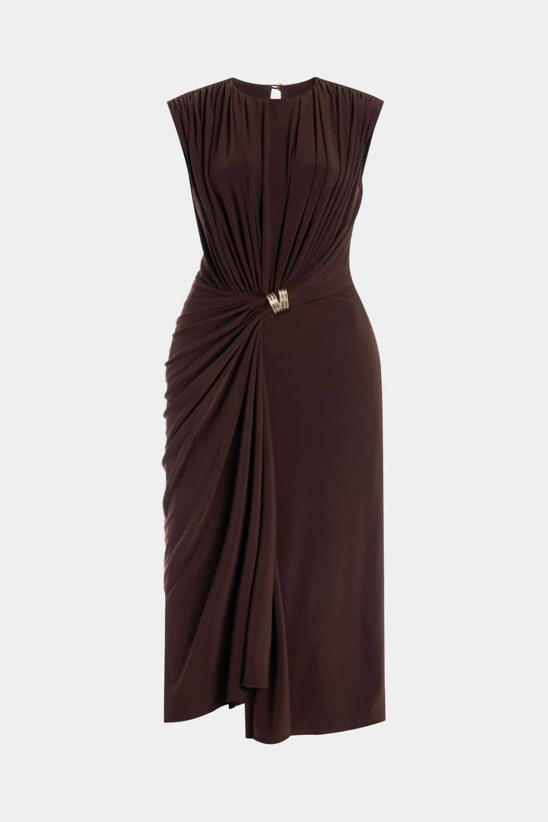 Plus Size Metallic Decor Ruched Sleeveless Midi Dress