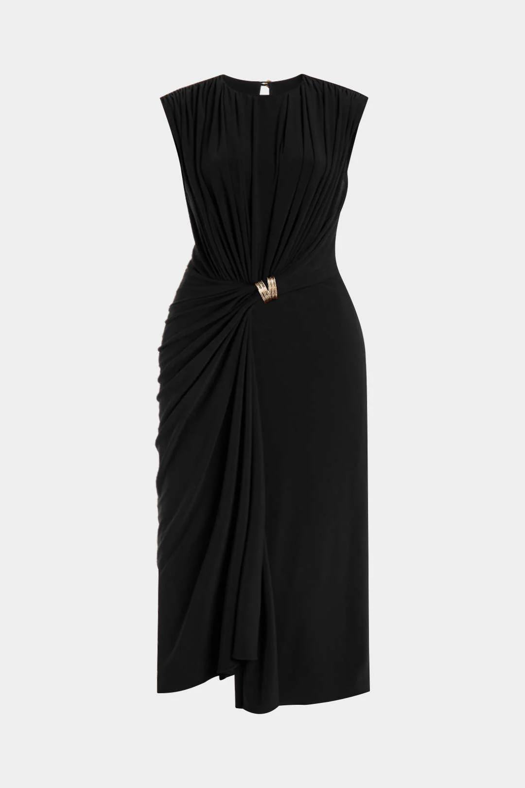 Plus Size Metallic Decor Ruched Sleeveless Midi Dress - Image 8