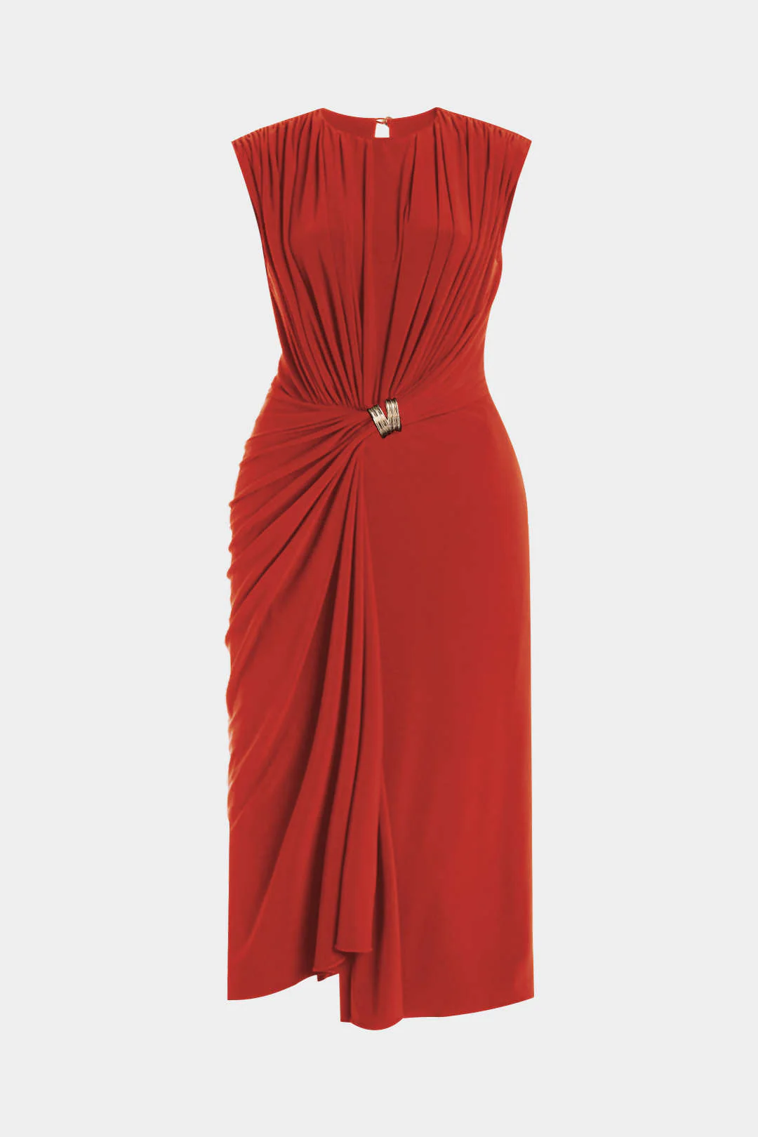 Plus Size Metallic Decor Ruched Sleeveless Midi Dress - Image 9