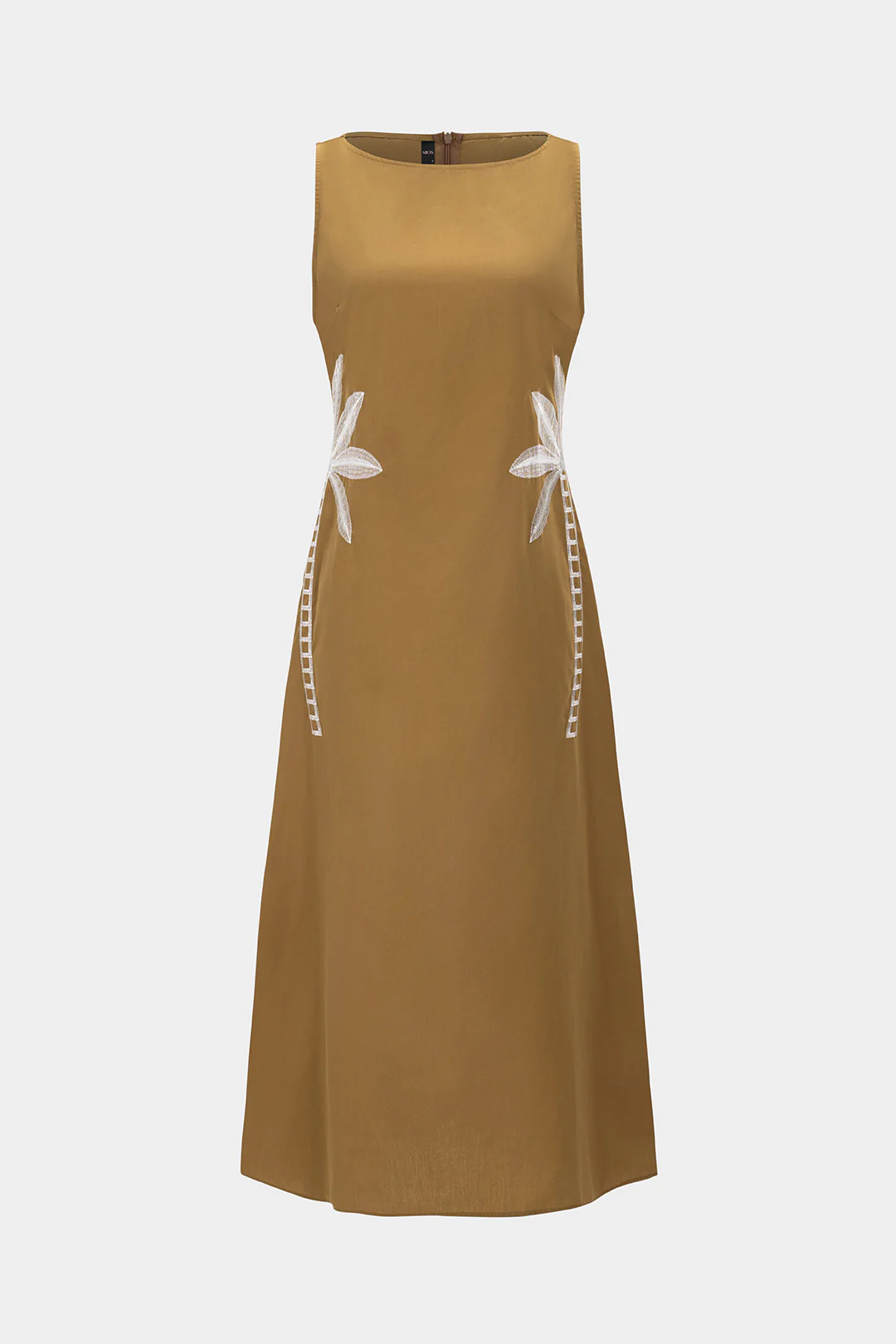 Round Neck Embroidery Zipper Sleeveless Midi Dress