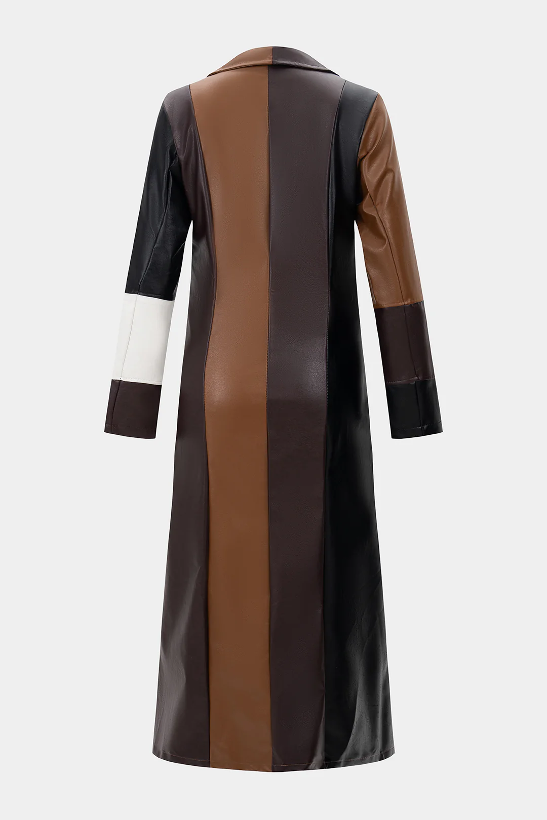 Faux Leather Contrast Notched Lapell Coat - Image 3