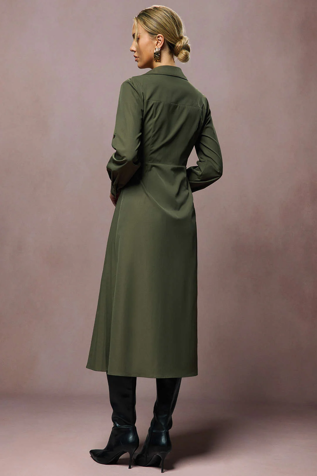 Tie-Up V-Neck Long Sleeve Midi Dress - Image 2