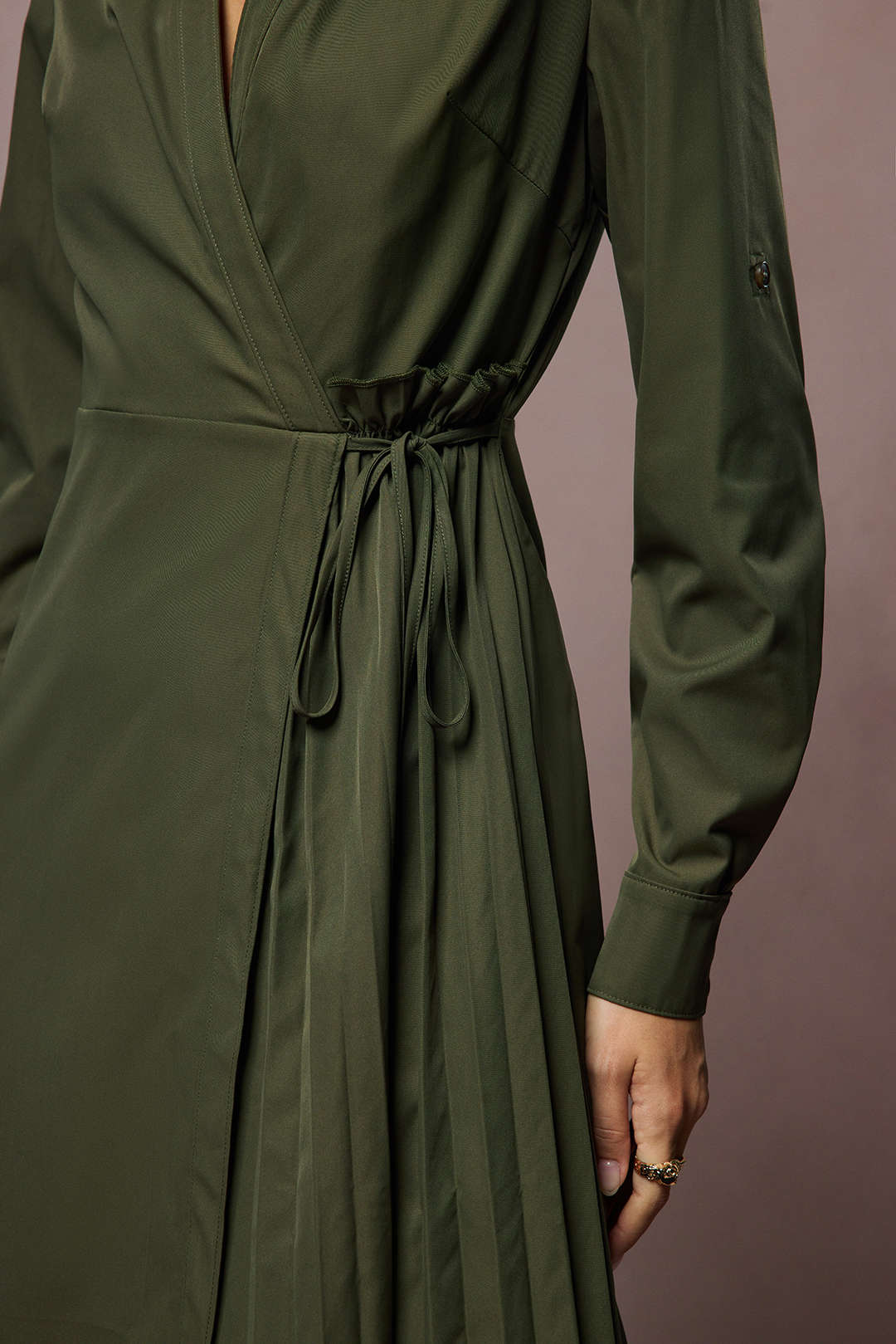 Tie-Up V-Neck Long Sleeve Midi Dress - Image 4