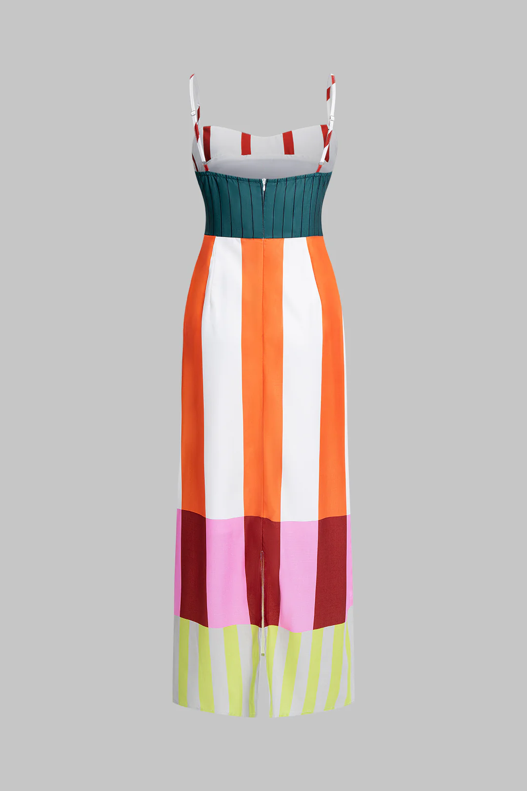 Color Block Stripes Print Zipper Slip Sleeveless Maxi Dress - Image 2