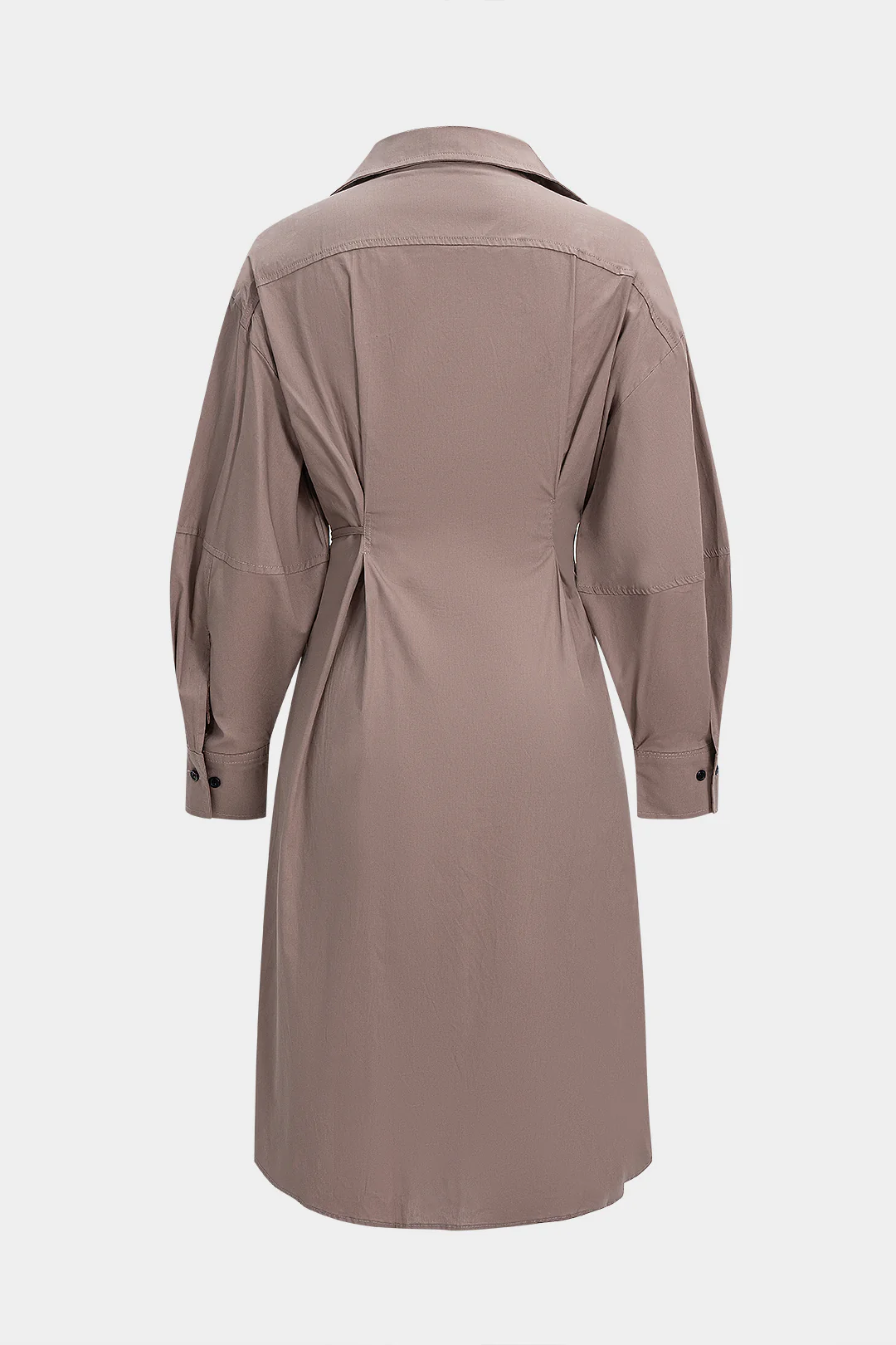 Button Tie-Up Asymmetrical Long Sleeve Midi Dress - Image 2