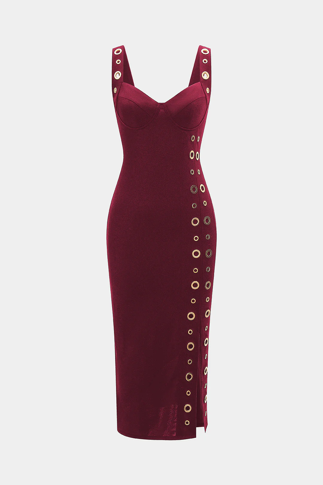 Metallic Eyelet Zipper Sleeveless Midi Dress - Image 11