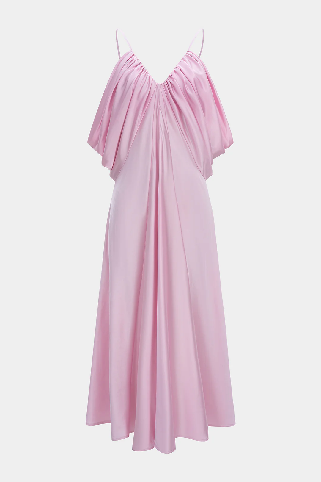 Satin V-Neck Ruched Sleeveless Midi Dress