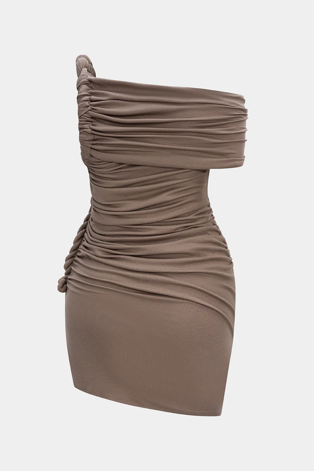 Plus Size Ruched Twist Knot One Shoulder Short Sleeve Midi Dress - Image 2
