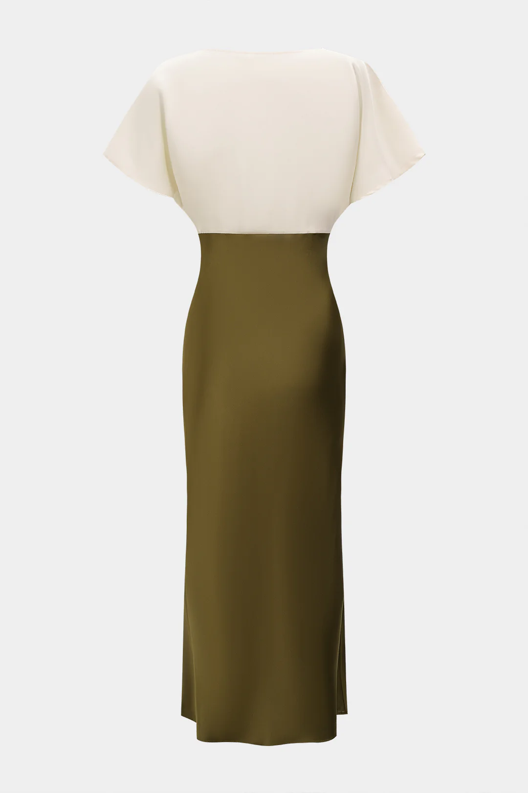 Contrast Satin Patchwork Lace Trim V-Neck Short Sleeve Midi Dress - Image 2