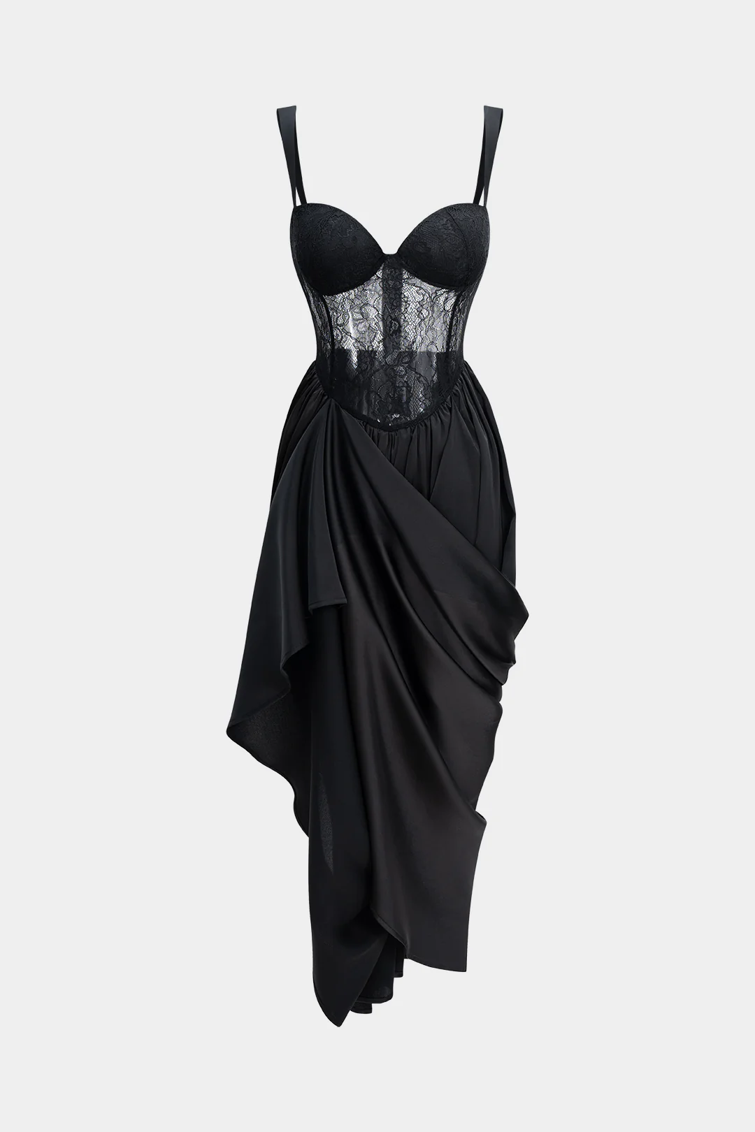Satin Patchwork Ruched Asymmetrical Sleeveless Maxi Dress