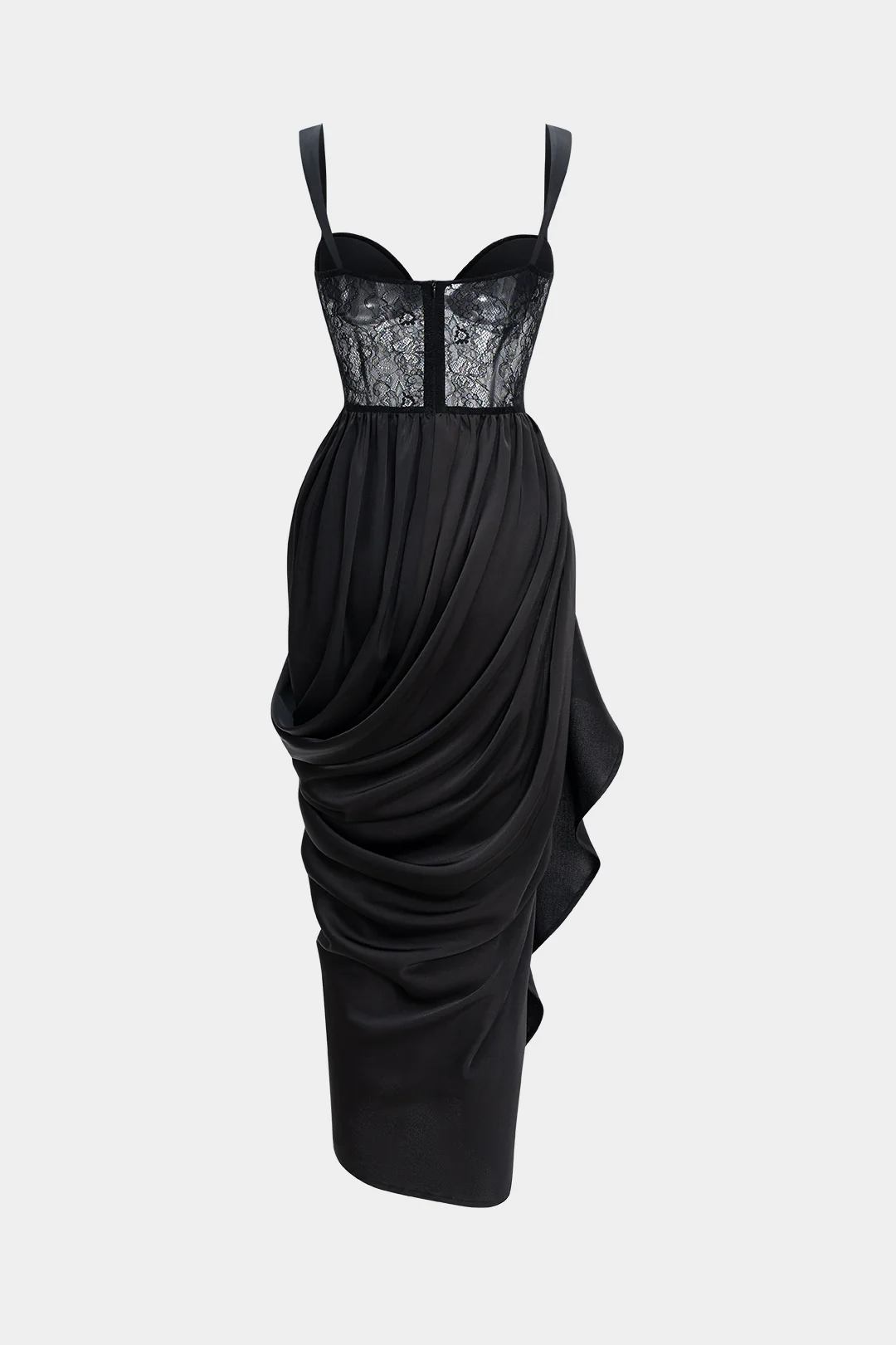 Satin Patchwork Ruched Asymmetrical Sleeveless Maxi Dress - Image 2
