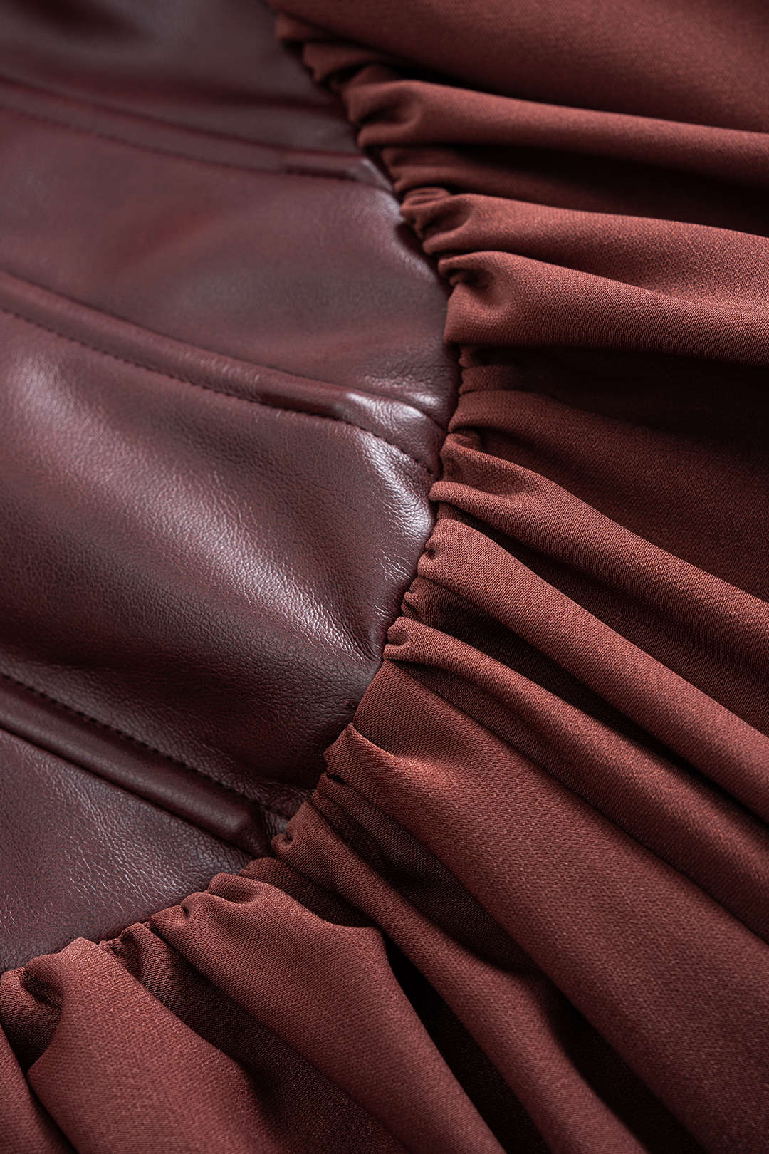 Faux Leather Patchwork Ruched Asymmetrical Sleeveless Maxi Dress - Image 3