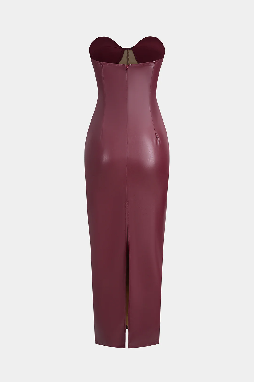 Faux Leather Strapless Sleeveless Maxi Dress - Image 2