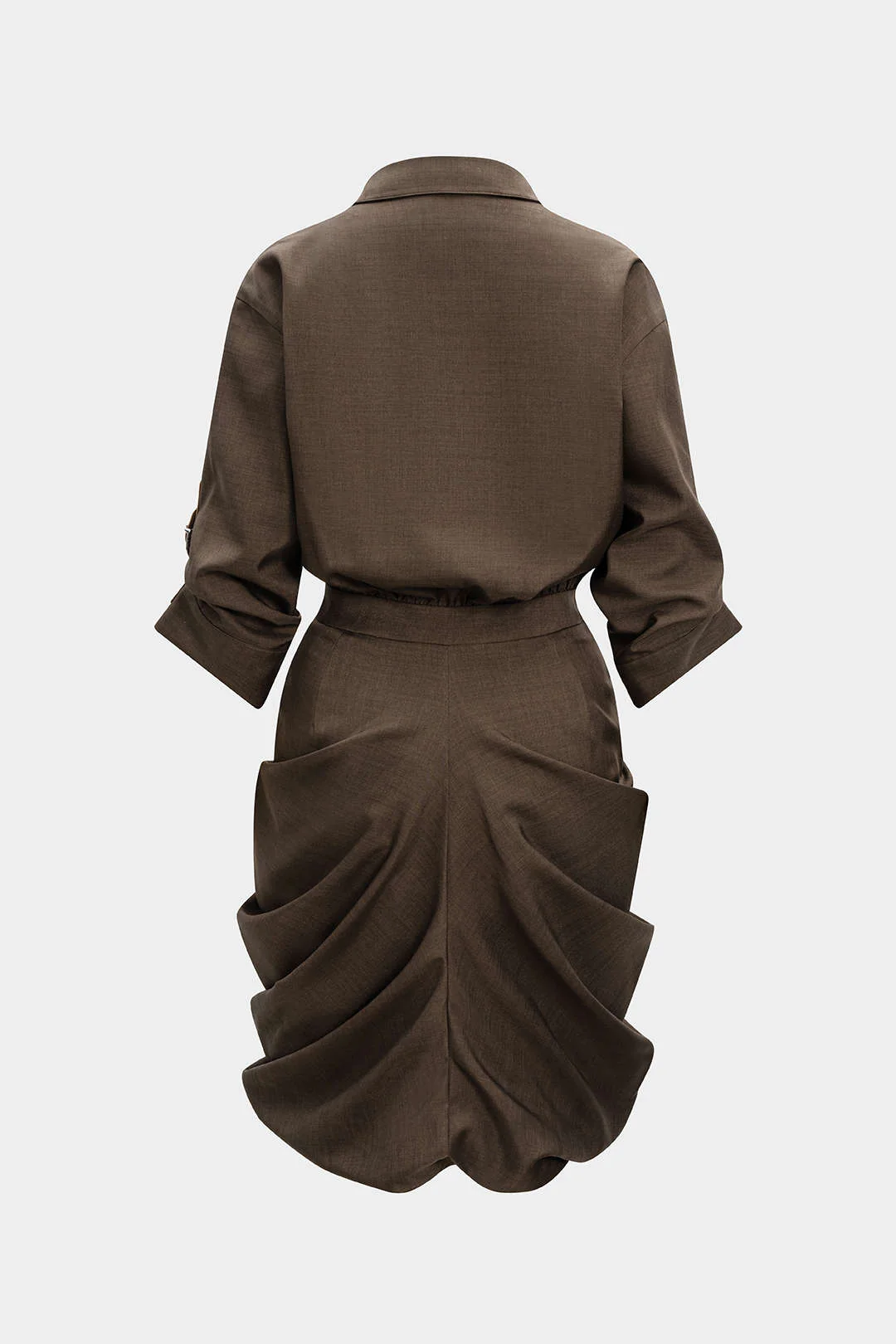 Ruched Button V-Neck Long Sleeve Midi Dress - Image 2
