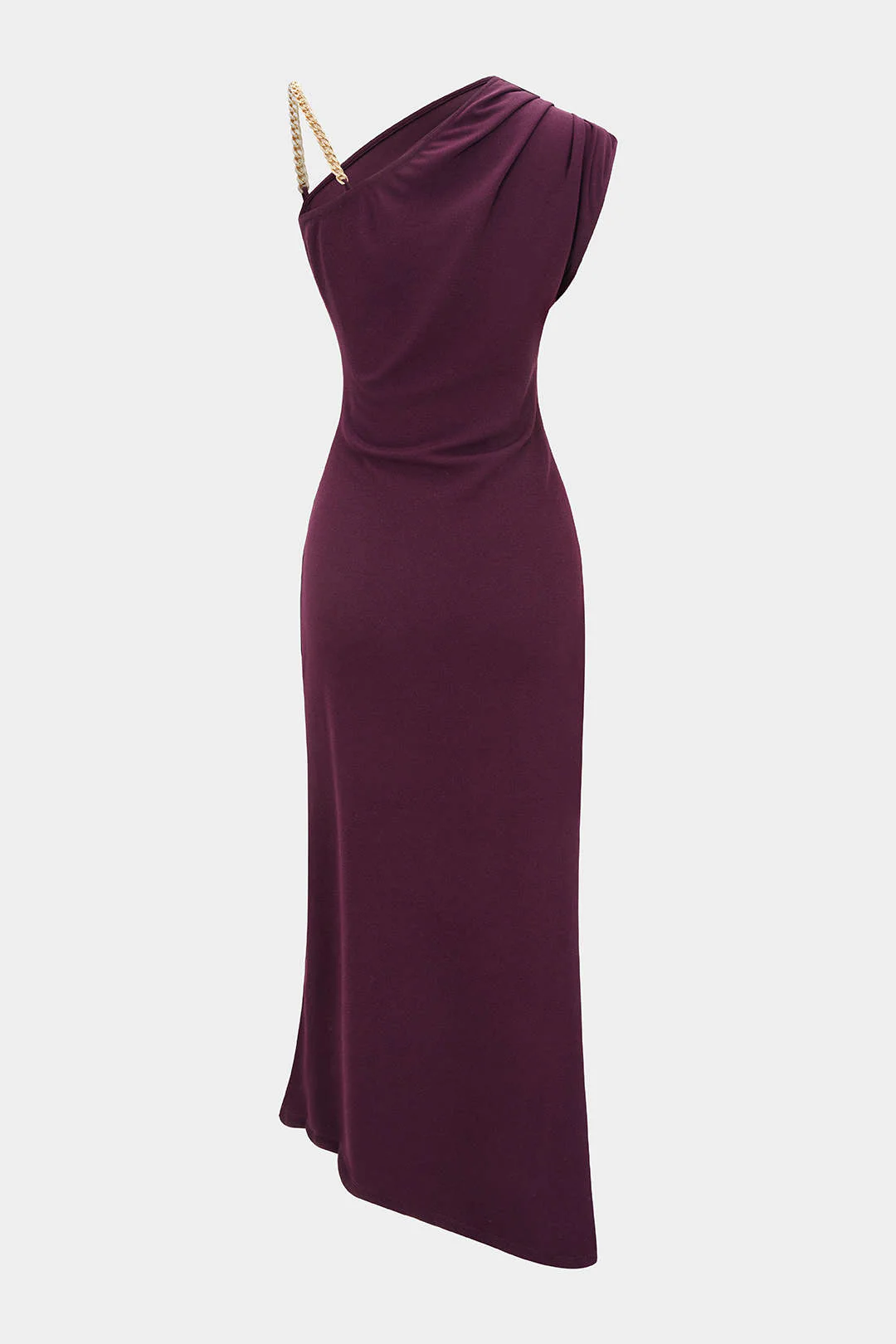 Ruched Asymmetrical Chain Slip Sleeveless Midi Dress - Image 2