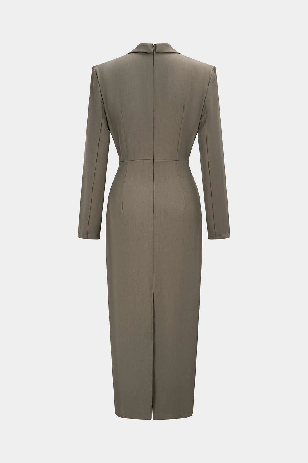 Ruched Notched Lapel Asymmetrical Long Sleeve Maxi Dress - Image 2