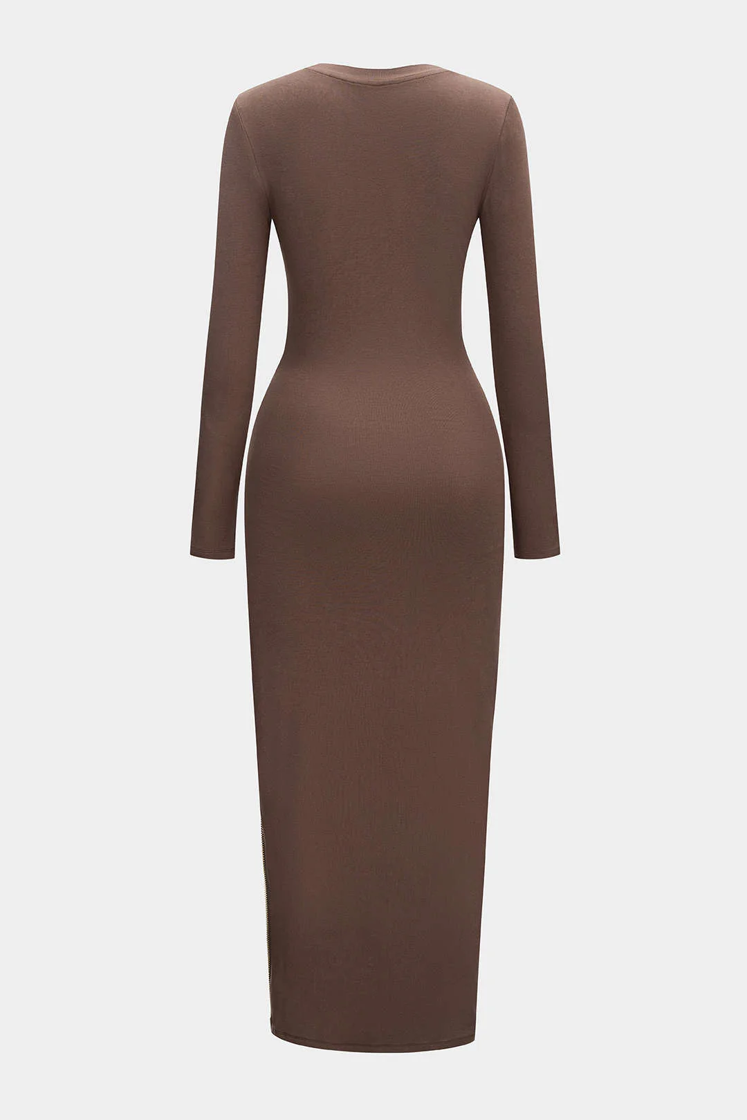 Round Neck Zipper Patchwork Long Sleeve Midi Dress - Image 3