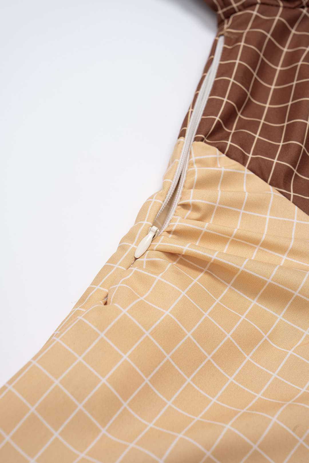 Plaid Print Contrast Asymmetrical Ruched Long Sleeve Midi Dress - Image 3
