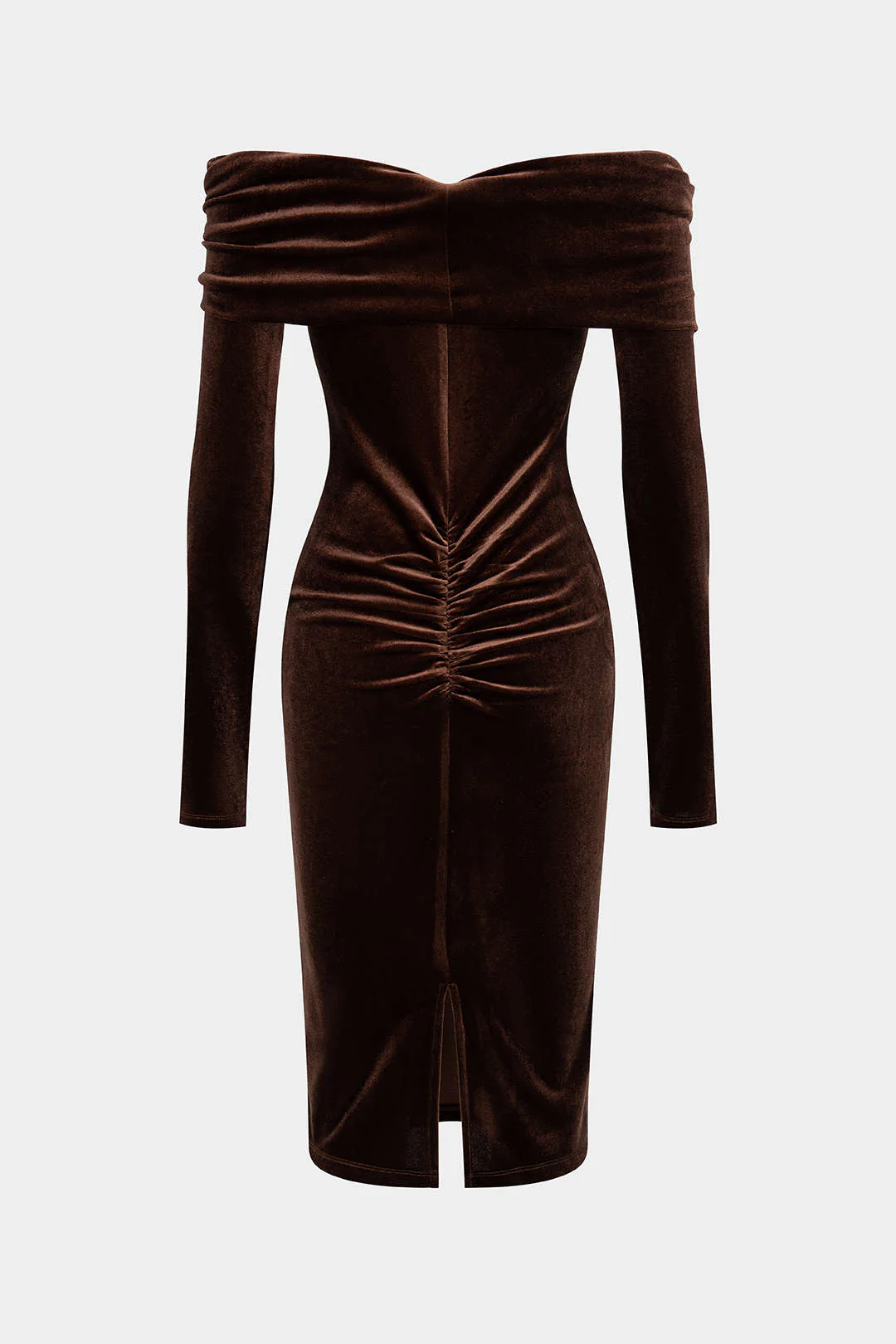 Velvet Patchwork Off Shoulder Long-Sleeve Midi Dress - Image 4