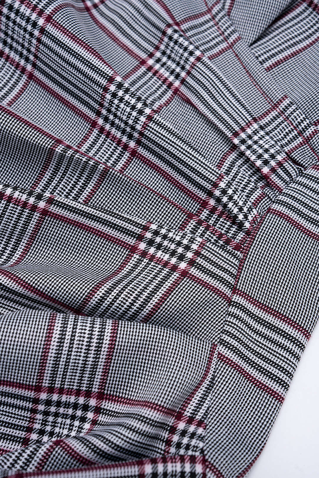 Plaid Print V-Neck Asymmetrical Ruched Long Sleeve Midi Dress - Image 3