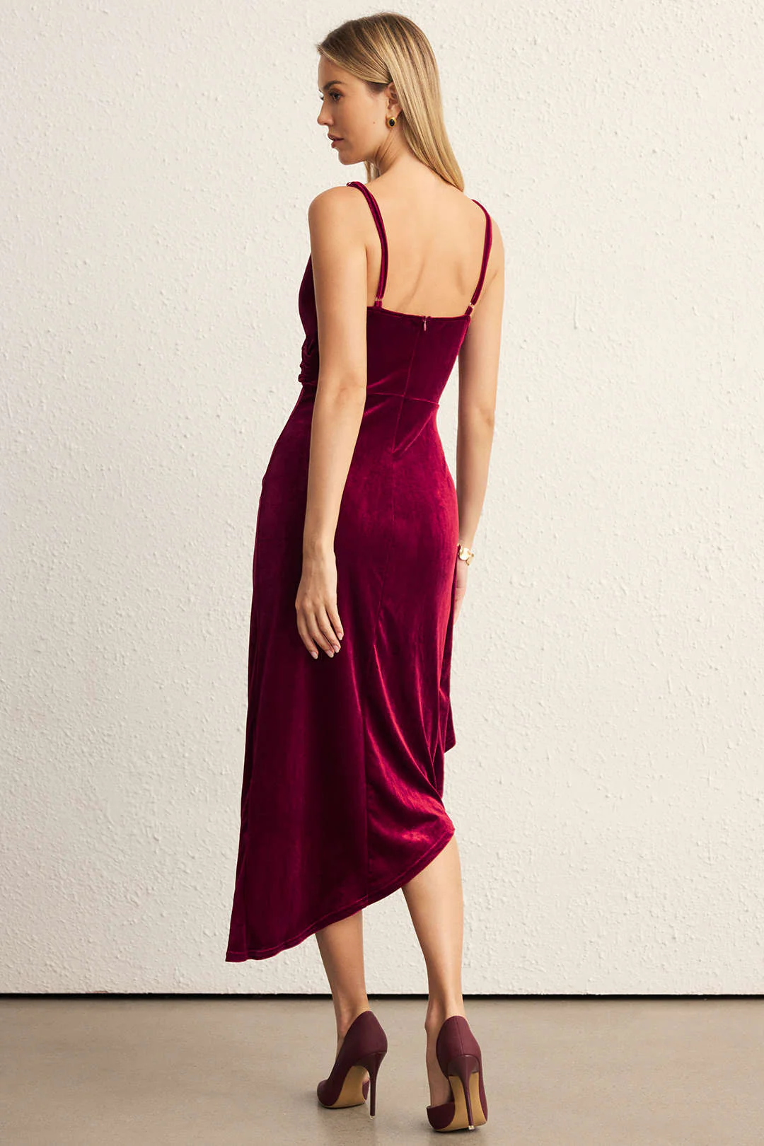 Velvet Ruched Sleeveless Slip Midi Dress - Image 5