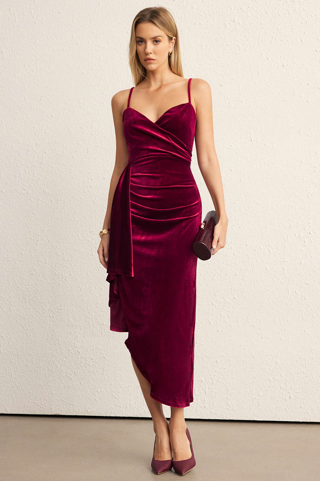 Velvet Ruched Sleeveless Slip Midi Dress - Image 6
