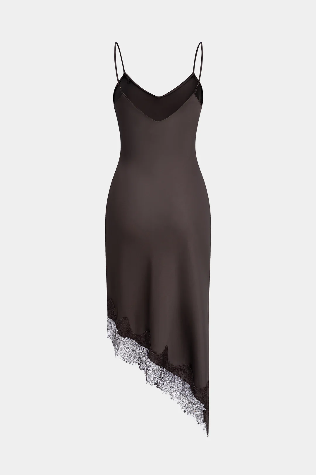 Satin Lace Trim Asymmetrical Sleeveless Midi Dress - Image 2