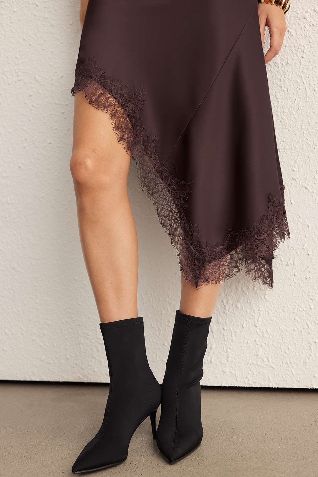Satin Patchwork Lace Trim Slip Sleeveless Midi Dress - Image 5