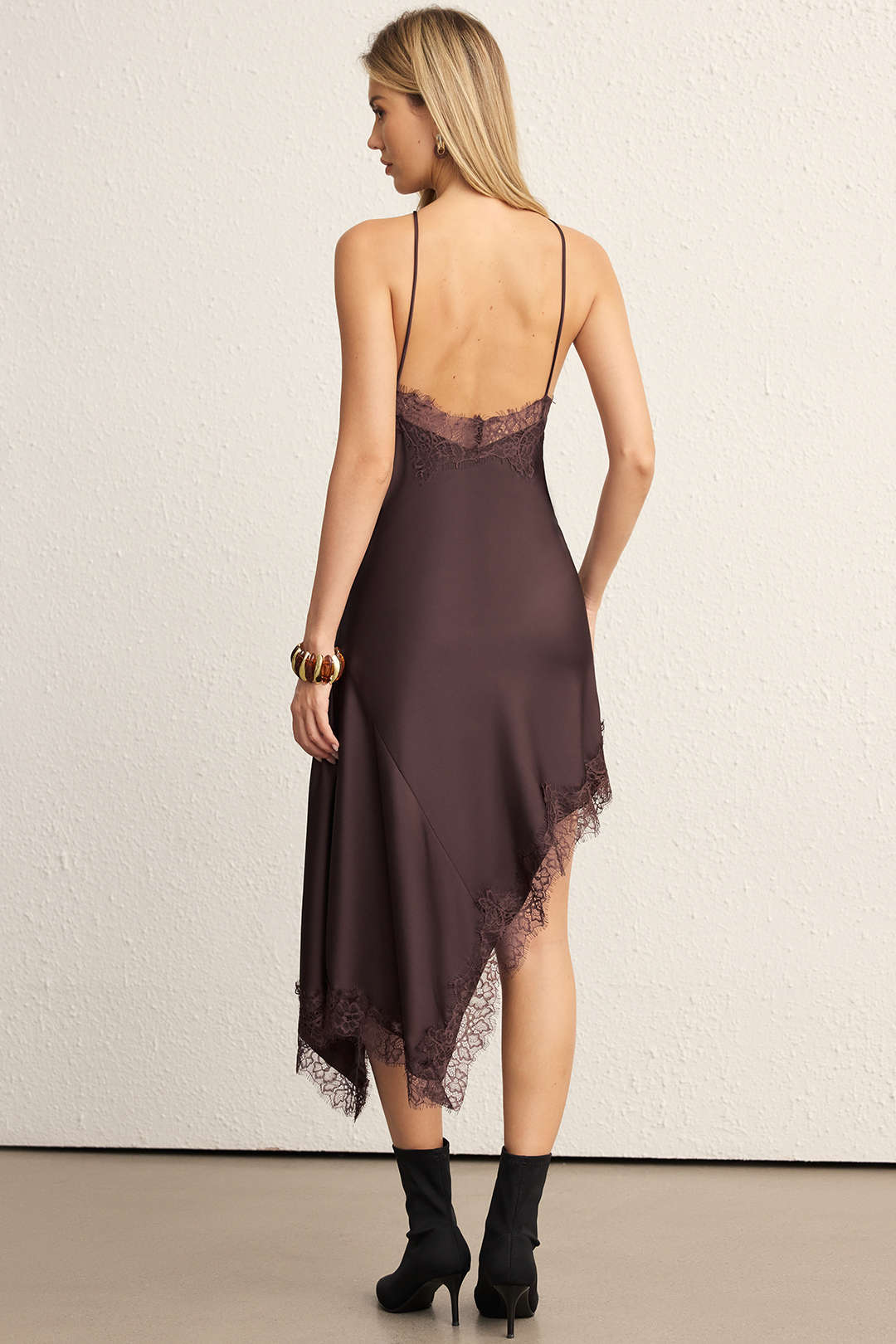 Satin Patchwork Lace Trim Slip Sleeveless Midi Dress - Image 6