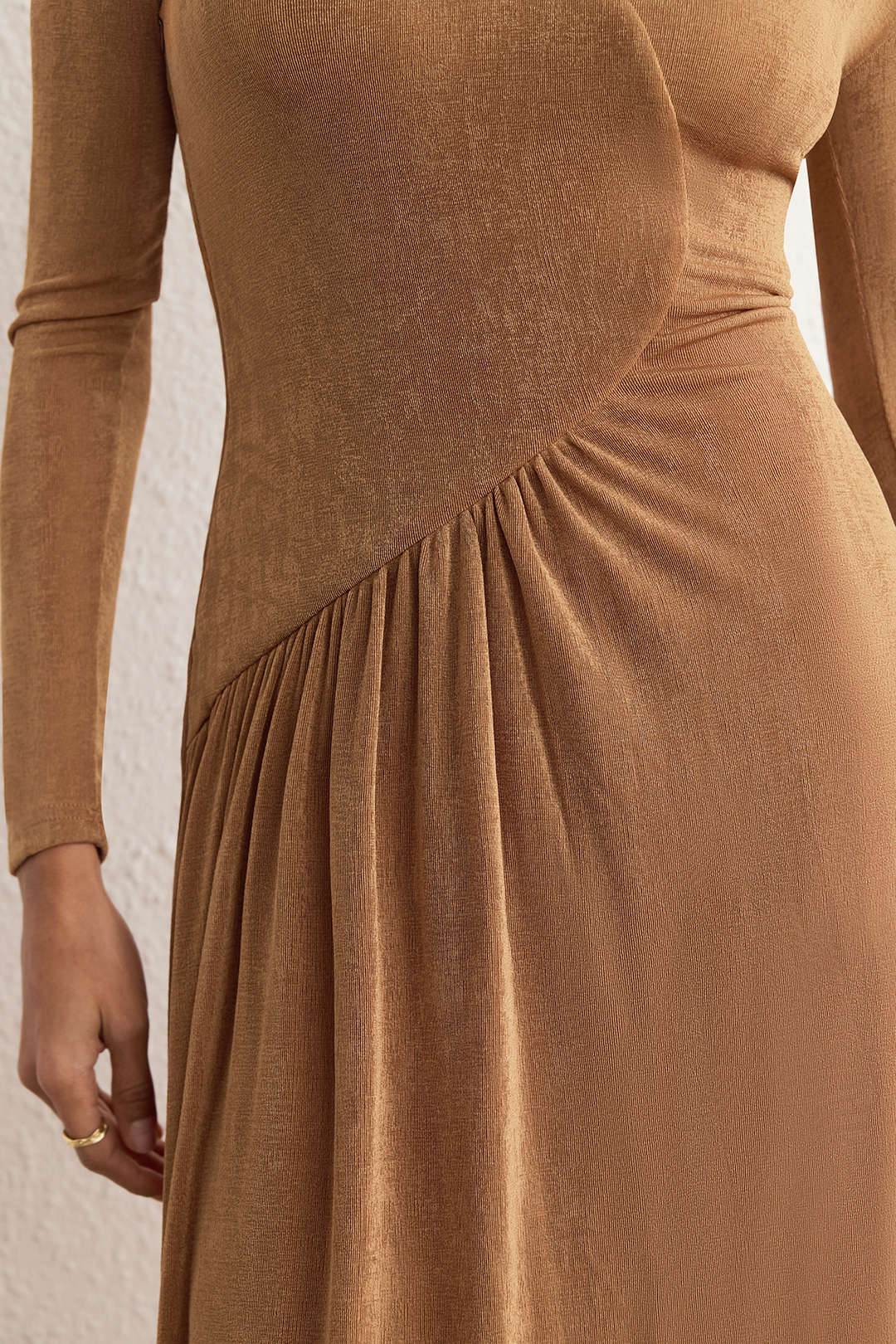 Asymmetrical Neck Long Sleeve Midi Dress - Image 4