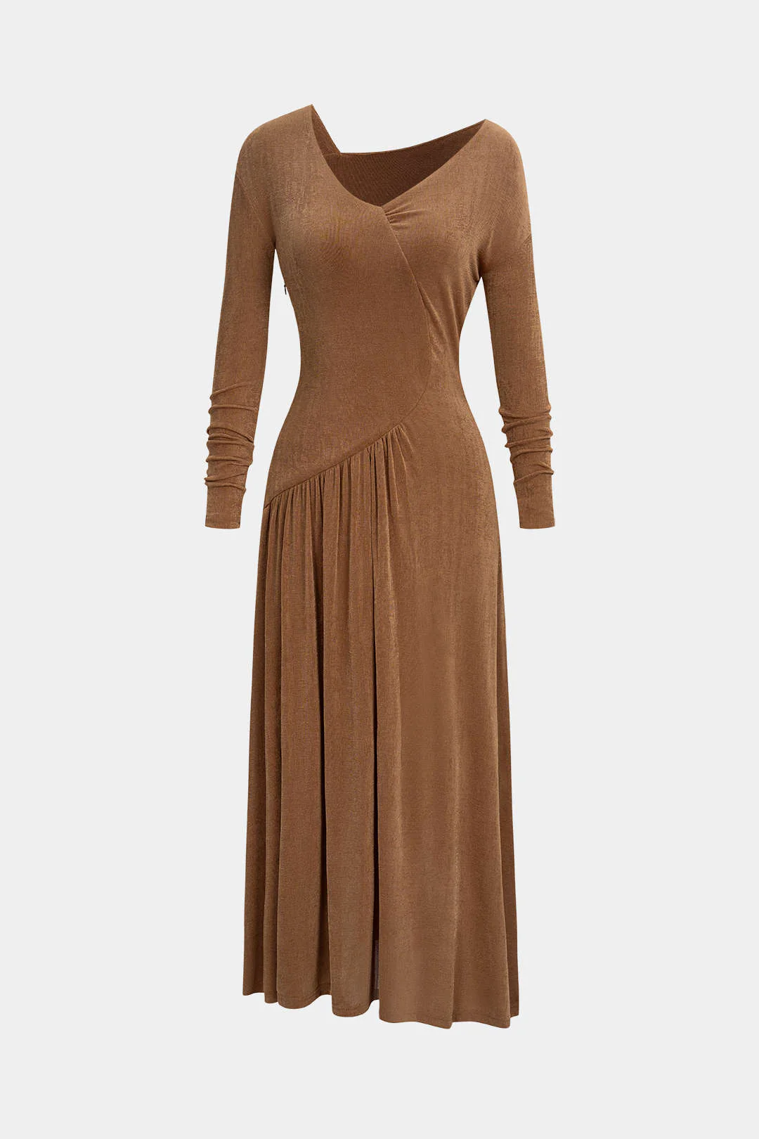 Asymmetrical Neck Long Sleeve Midi Dress - Image 6