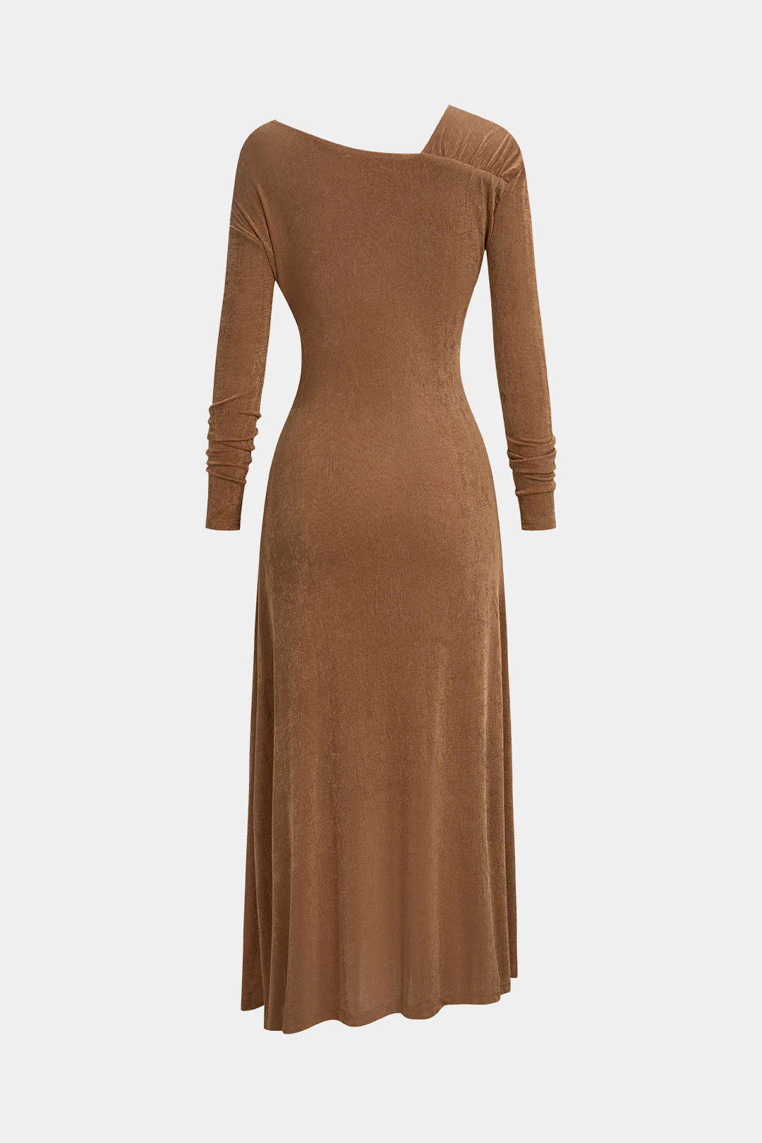 Asymmetrical Neck Long Sleeve Midi Dress - Image 7