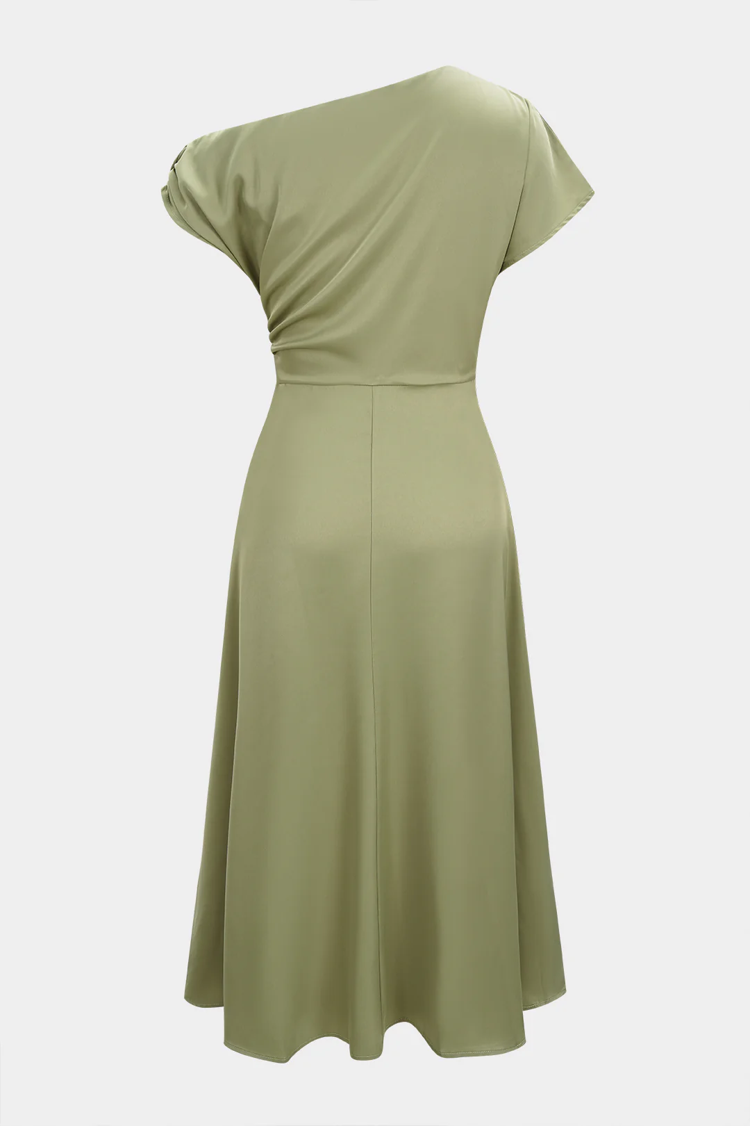 Satin One Shoulder Ruched Short Sleeve Midi Dress - Image 2