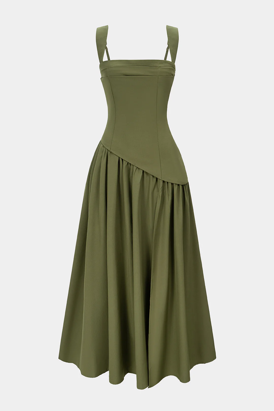Asymmetrical Ruched Sleeveless Midi Dress With Scarf - Image 4