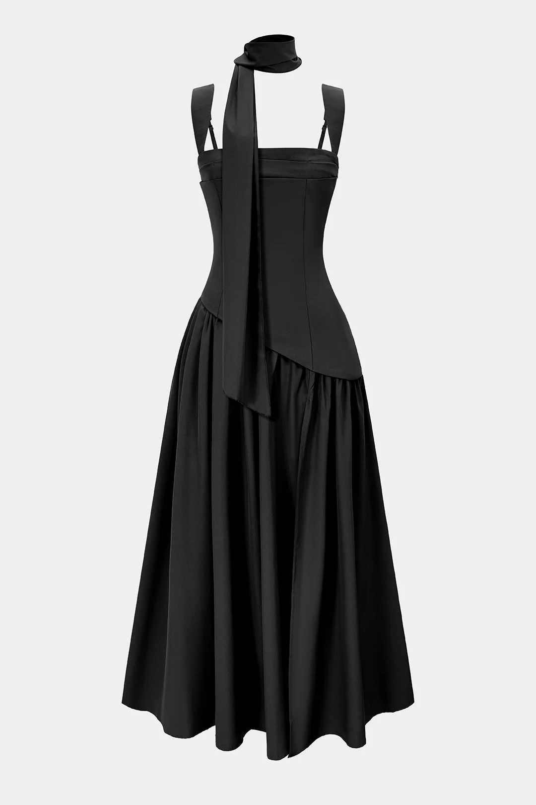 Asymmetrical Ruched Sleeveless Midi Dress With Scarf - Image 8