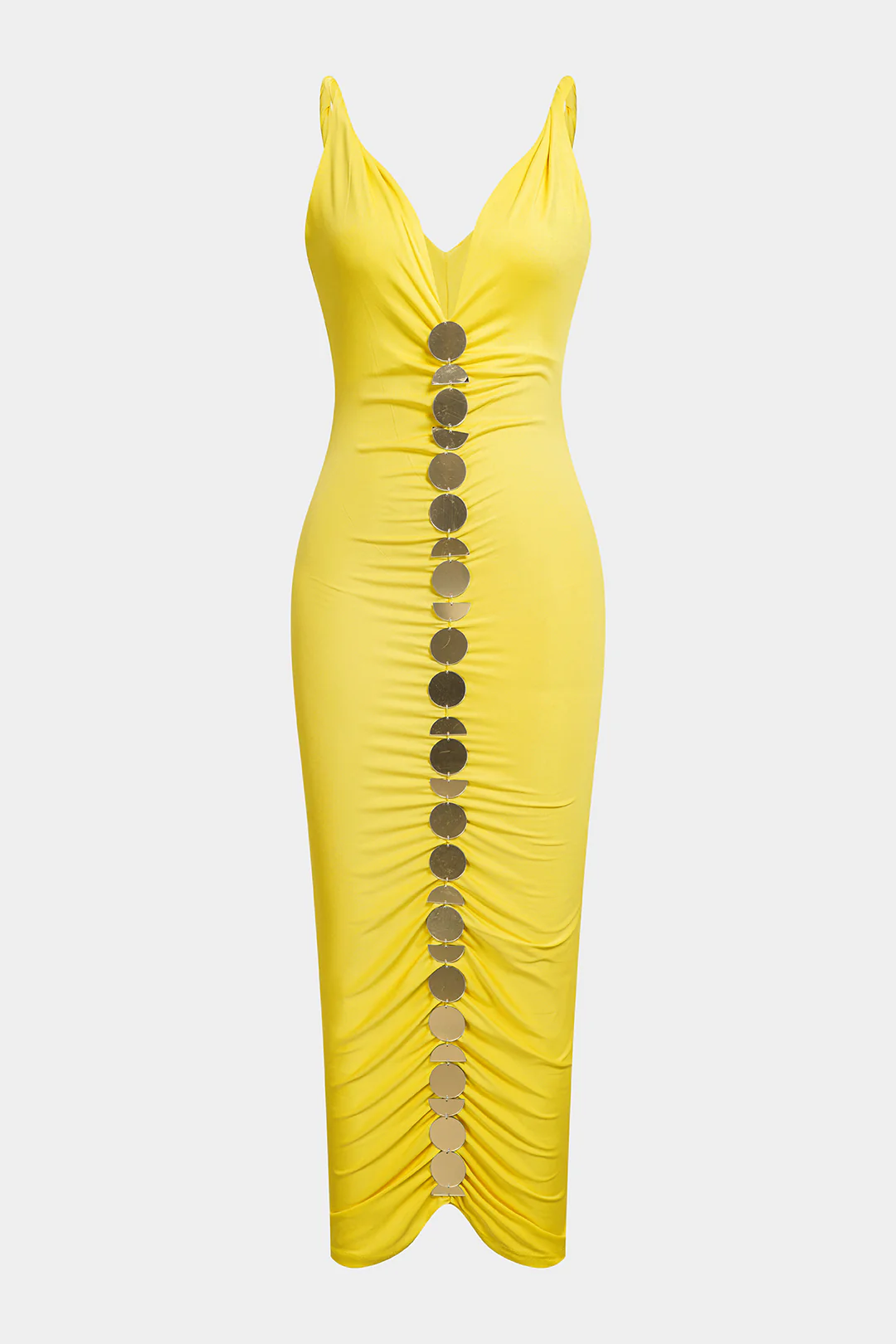 V-Neck Twist Knot Ruched Sleeveless Midi Dress - Image 6