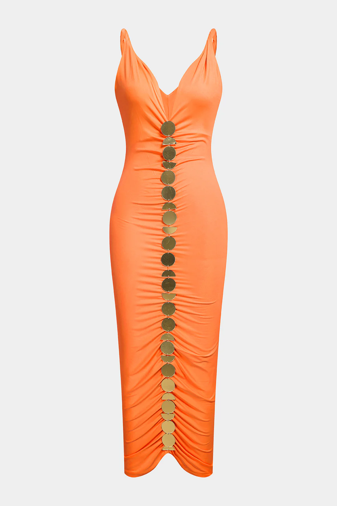 V-Neck Twist Knot Ruched Sleeveless Midi Dress - Image 7