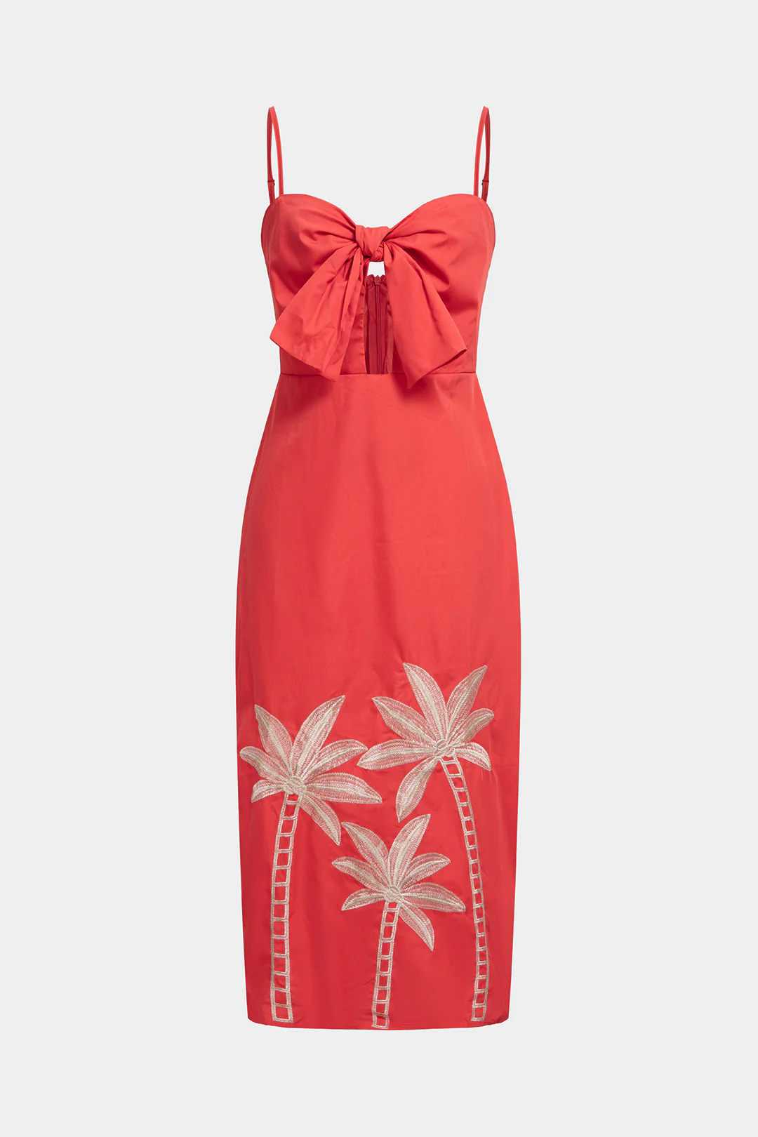 Embroidery Bow Cut Out Zipper Sleeveless Midi Dress
