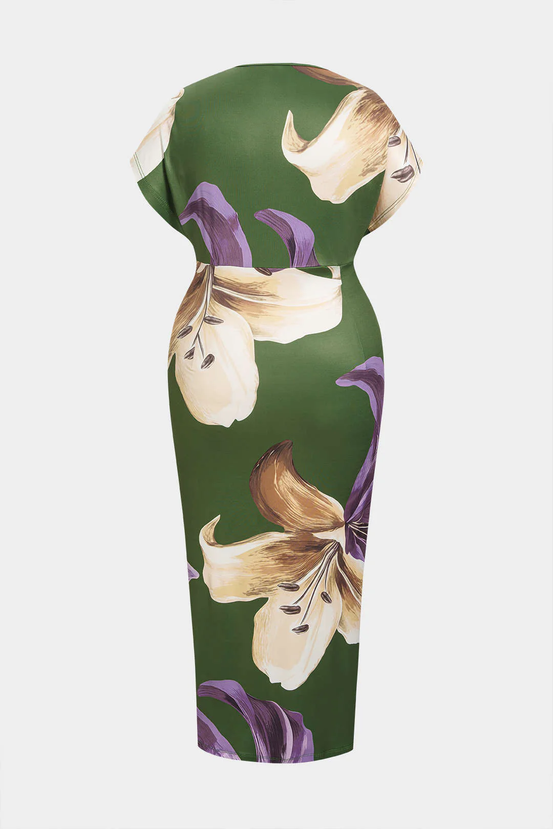 Plus Size Floral Print Deep V-Neck Ruched Sleeveless Midi Dress - Image 2