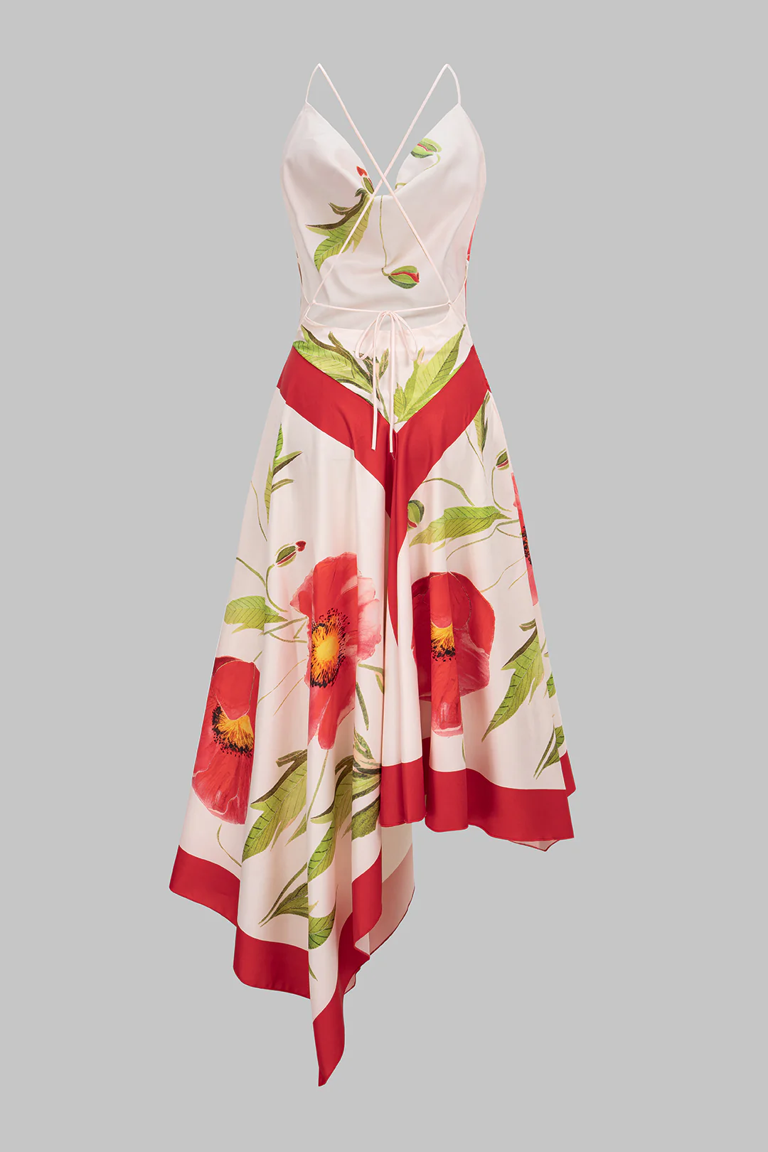 Floral Print Draped Cowl Neck Crossed Backless Slip Sleeveless Midi Dress - Image 2