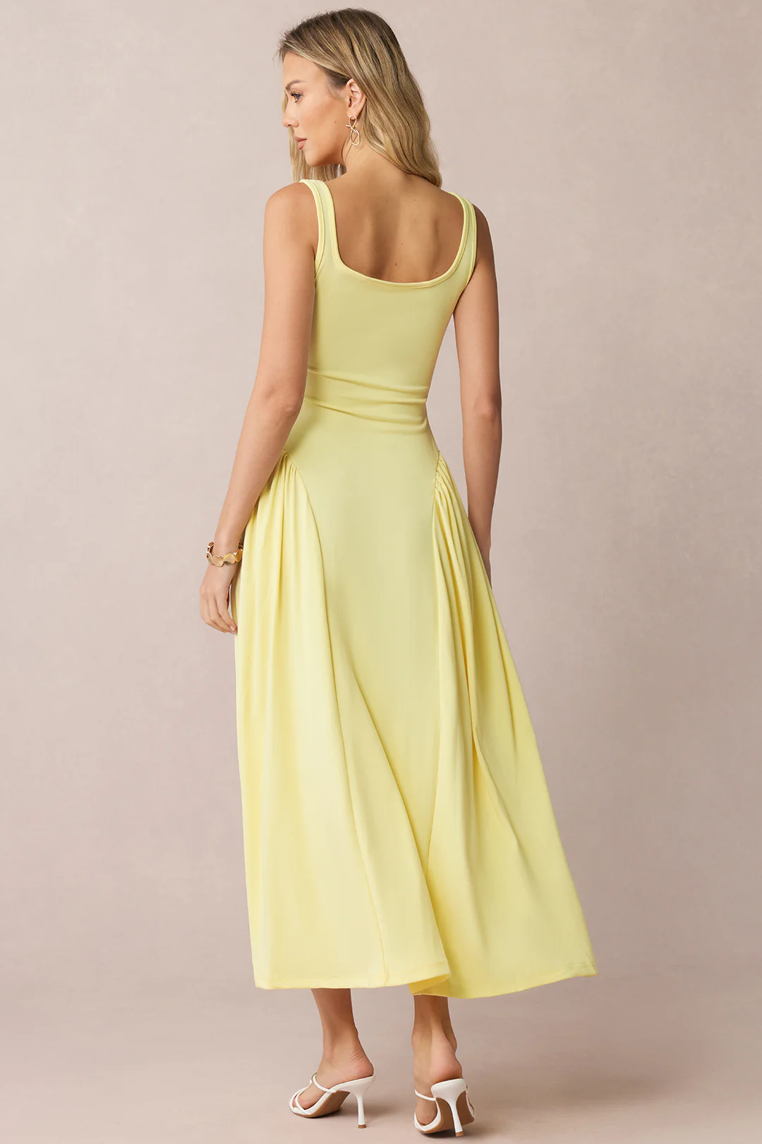 Square Neck Ruched Sleeveless Midi Dress - Image 2