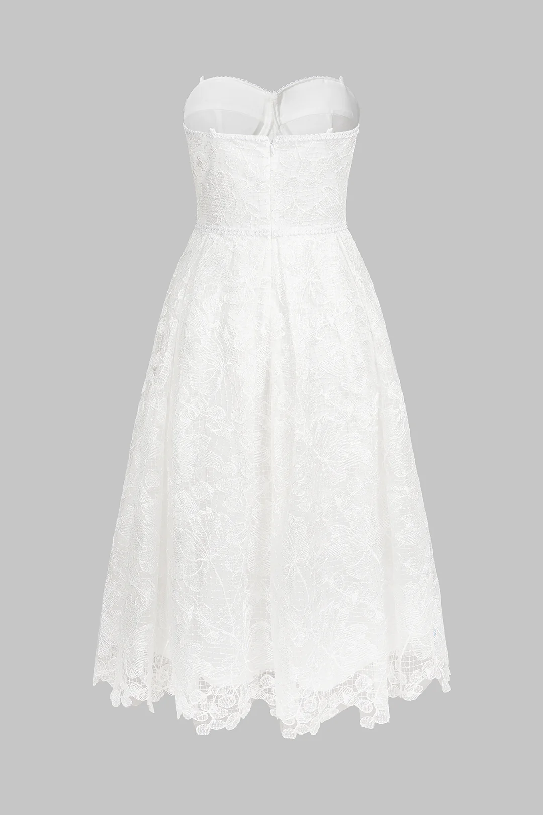 Lace Embroidery Ruched Strapless Sleeveless Midi Dress - Image 2
