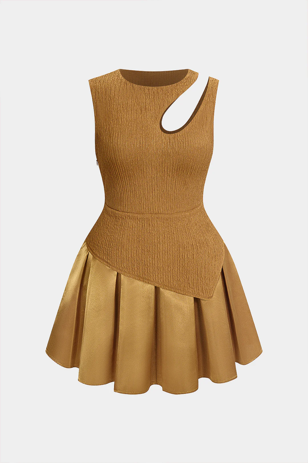 Plus Size Round Neck Asymmetrical Cut Out Sleeveless Mini Dress