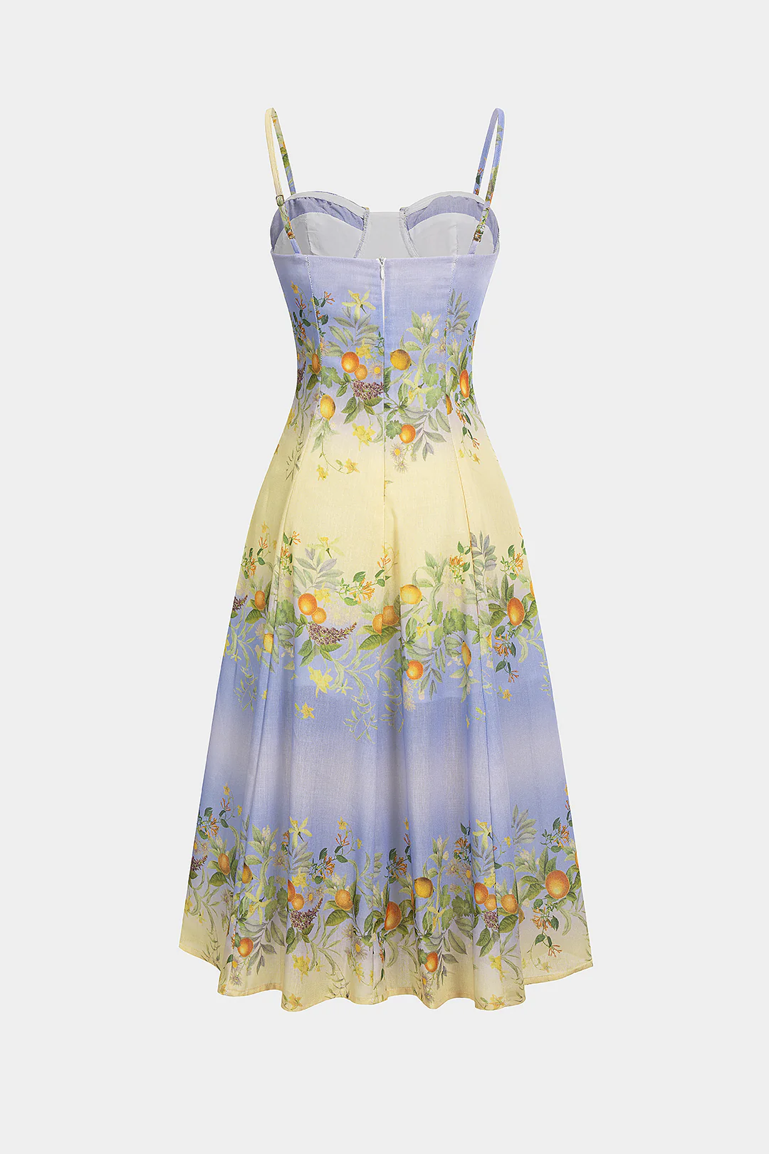 Leaves Print Bustier Zipper Sleeveless Midi Dress - Image 2